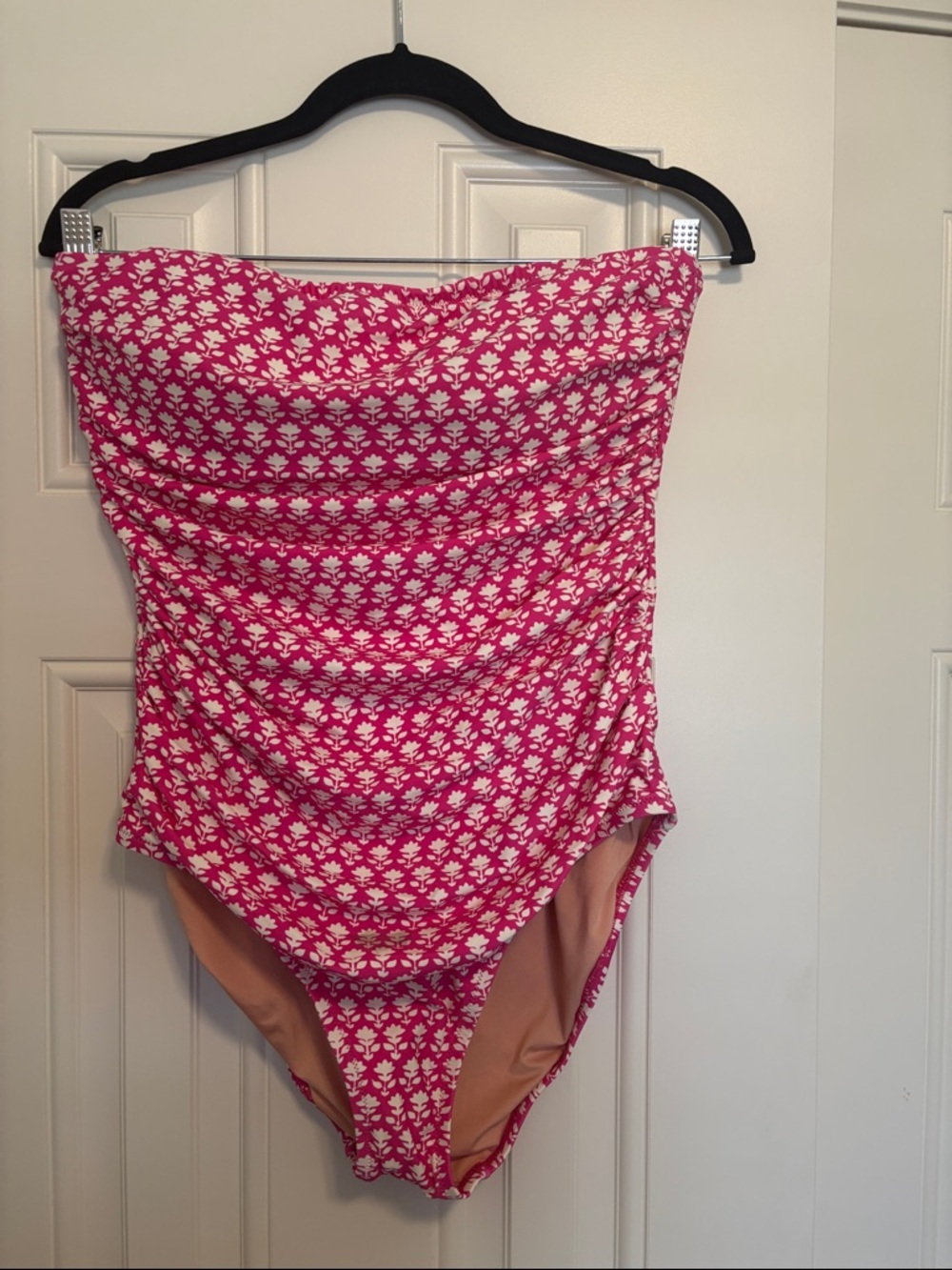 J. Crew Strapless Pink & White Floral One-Piece Swimsuit
